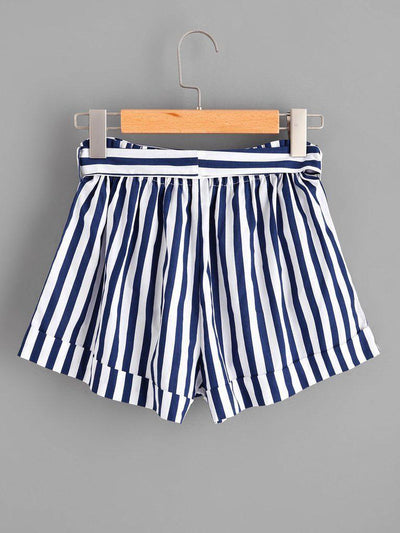 Striped Self Tie Waist Shorts-bottom-Des Mess