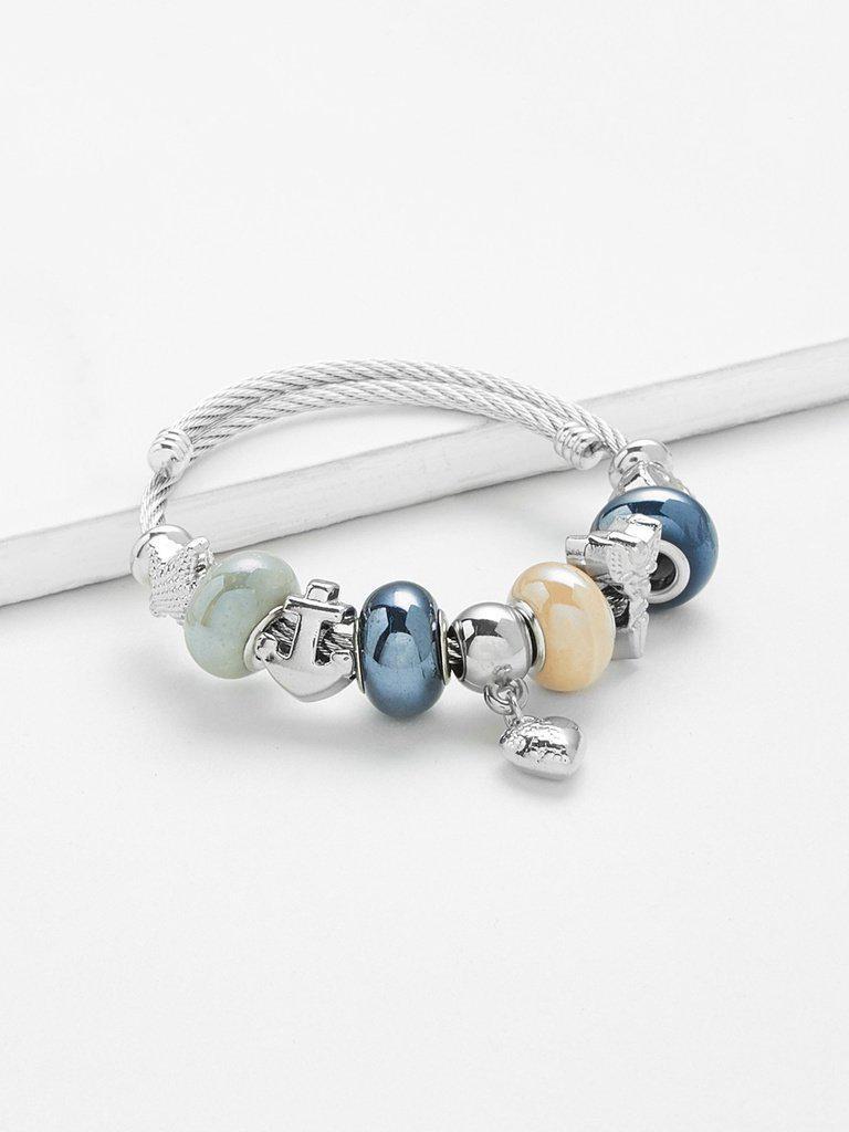Beaded Detail Heart Charm Bangle--Des Mess
