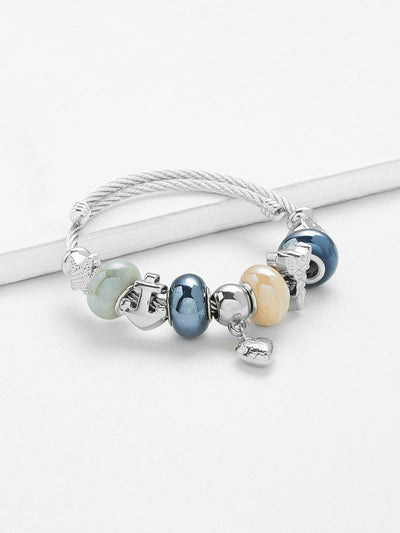 Beaded Detail Heart Charm Bangle--Des Mess