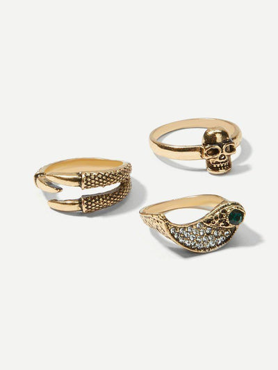 Rhinestone Detail Layered Rings Set 3pcs-jewelry-Des Mess