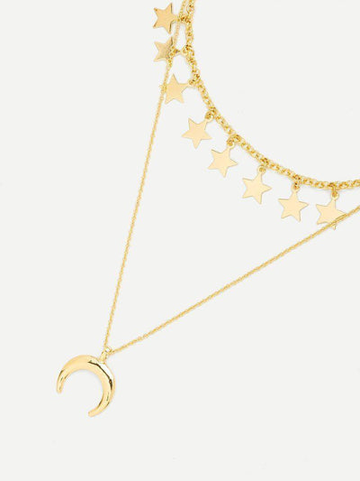 Moon Pendant Link Necklace With Star Charm-jewelry-Des Mess