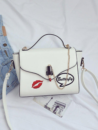 Chain Detail Print Flap Crossbody Bag-accessories-Des Mess