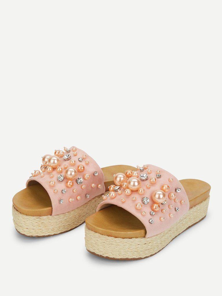 Faux Pearl Decorated Flatform Sandals-shoes-Des Mess