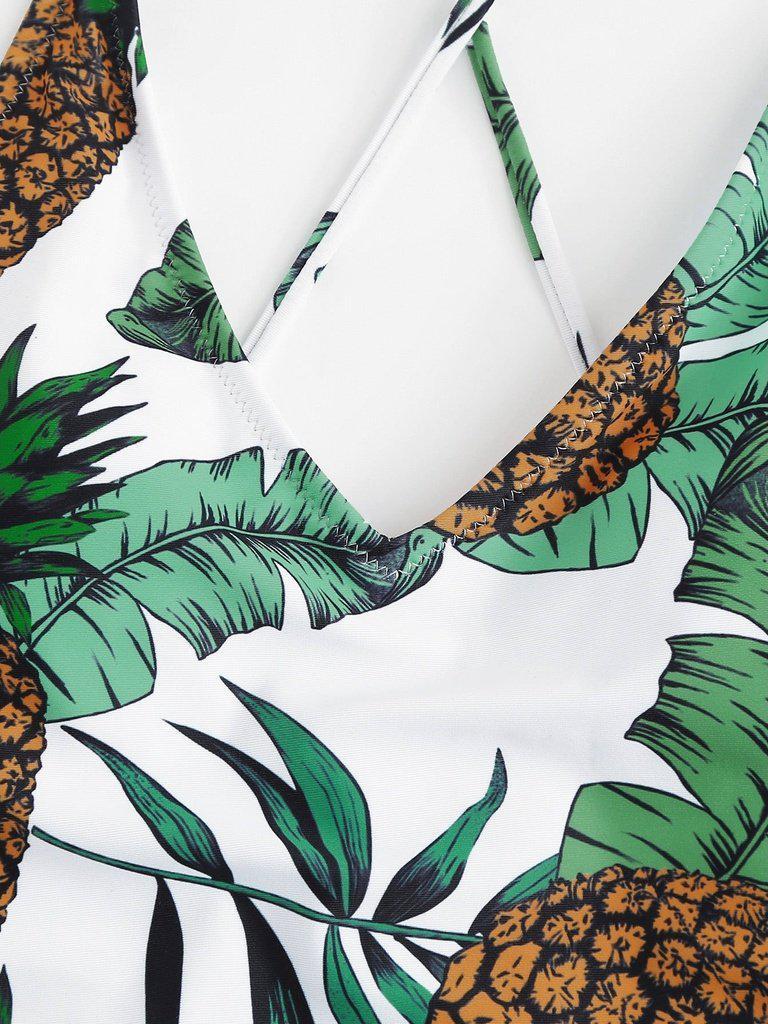 Cross Back Pineapple Print Swimsuit-swimwear-Des Mess