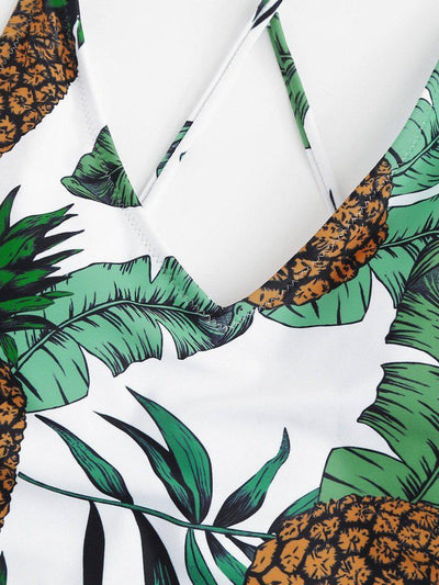 Cross Back Pineapple Print Swimsuit-swimwear-Des Mess
