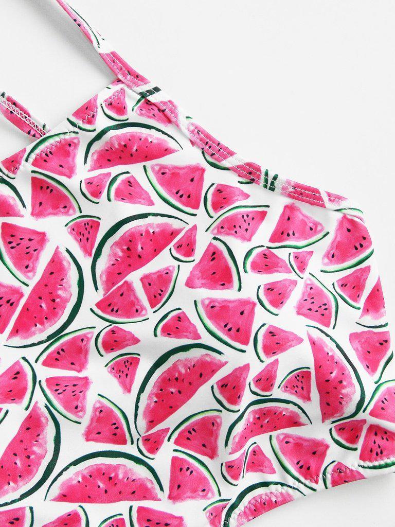 Watermelon Print Ruched Bikini Set-swimwear-Des Mess