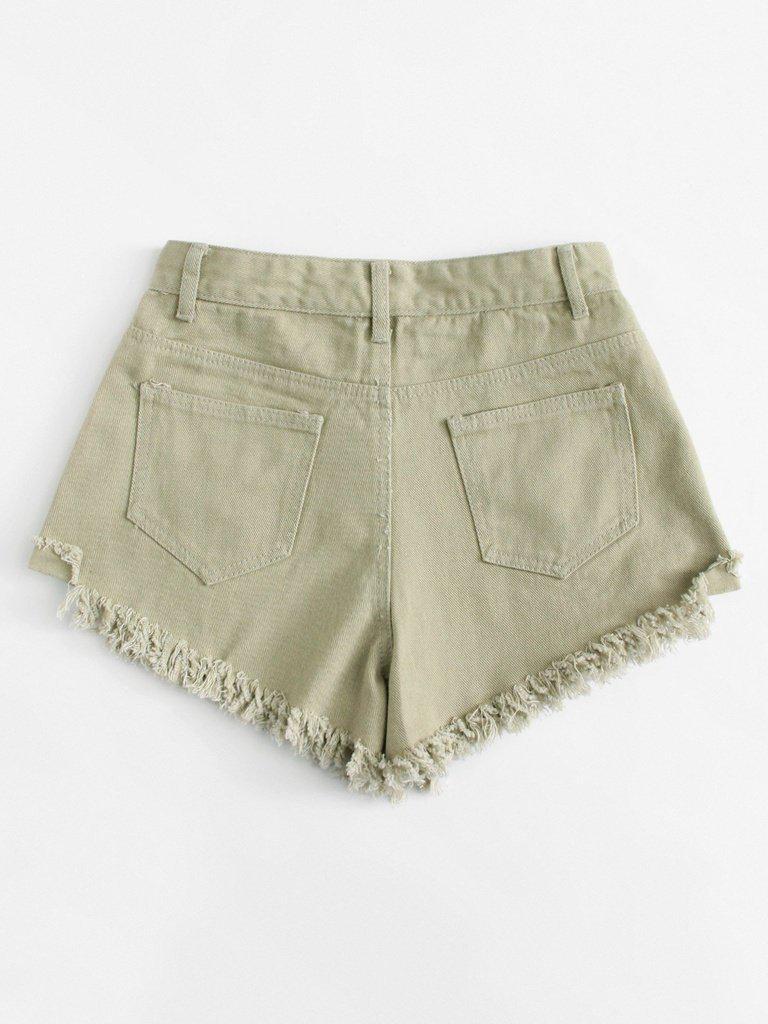 Frayed Hem Ripped Denim Shorts-bottom-Des Mess