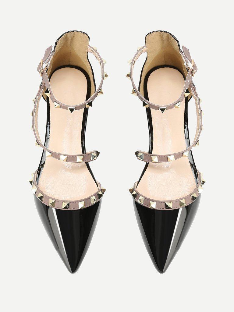 Pointed Toe Studded Decor Flats-shoes-Des Mess