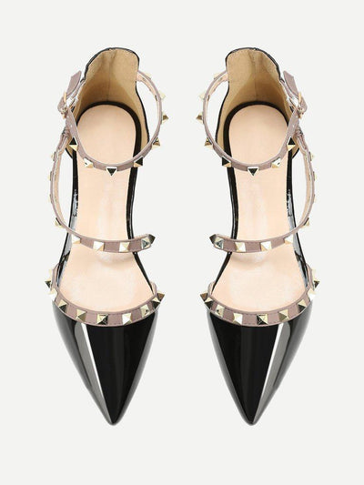 Pointed Toe Studded Decor Flats-shoes-Des Mess
