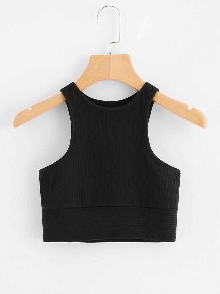 Rib Knit Racer Sports Bra-sportswear-Des Mess