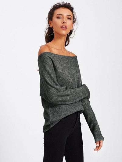 Asymmetric Shoulder Batwing Sleeve Sweater-outerwear-Des Mess