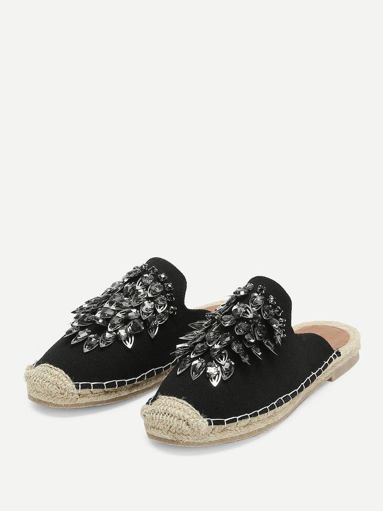 Rhinestone Decorated Cap Toe Flats-shoes-Des Mess