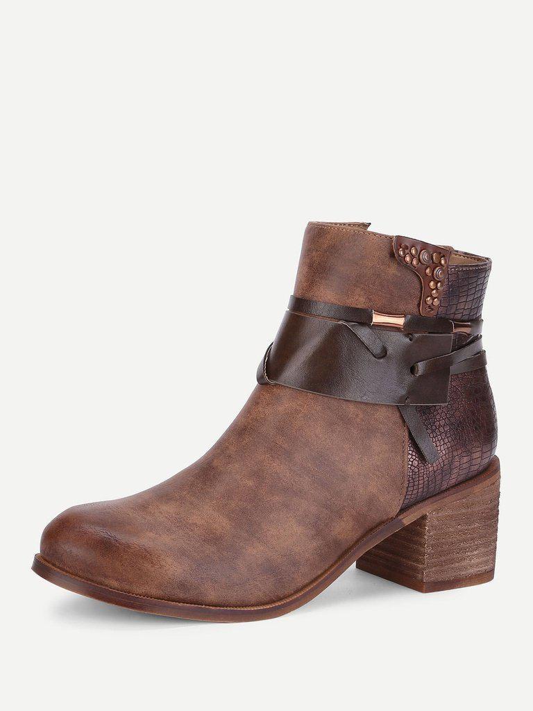 Block Heeled Round Toe Ankle Boots-shoes-Des Mess