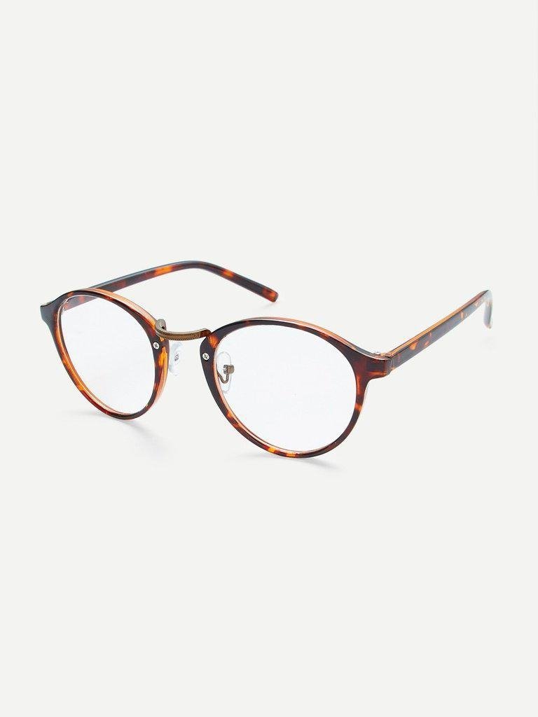 Brown Plastic Leopard Frame Round Glasses-accessories-Des Mess