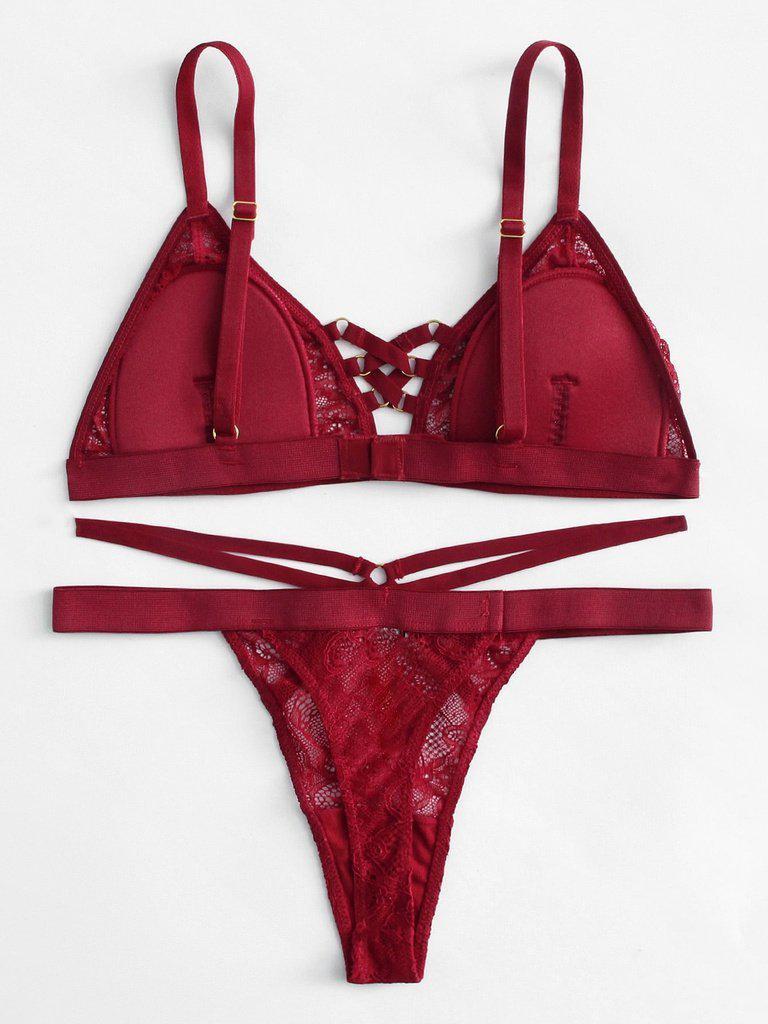 Ring Detail Lace Lingerie Set-lingerie-Des Mess