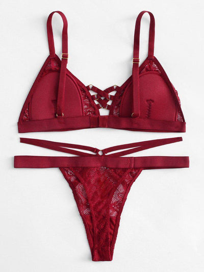Ring Detail Lace Lingerie Set-lingerie-Des Mess