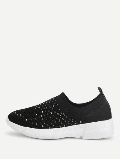 Rhinestone Decorated Slip On Sneakers-shoes-Des Mess