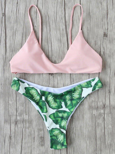 Leaf Print Sexy Bikini Set-swimwear-Des Mess
