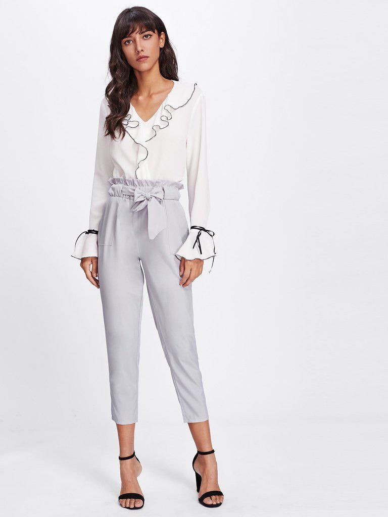 Ruffle Waist Self Tie Capri Pants-bottom-Des Mess