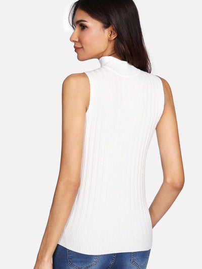 High Neck Ribbed Knit Sweater-outerwear-Des Mess