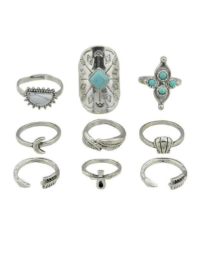 At-Silver Moon Arrow Ring 9-Pieces Set-jewelry-Des Mess