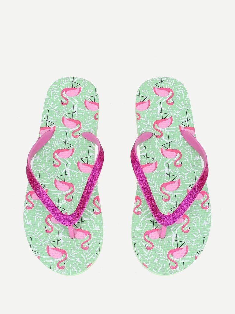 Flamingo Print Flip Flops-shoes-Des Mess