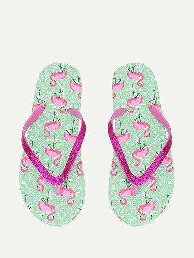 Flamingo Print Flip Flops-shoes-Des Mess
