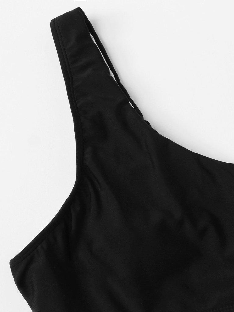 One Shoulder Striped Bikini Set--Des Mess