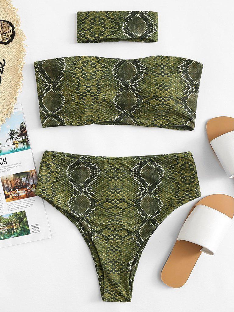 Snakeskin Pattern Bikini Set With Choker-swimwear-Des Mess