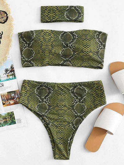 Snakeskin Pattern Bikini Set With Choker-swimwear-Des Mess