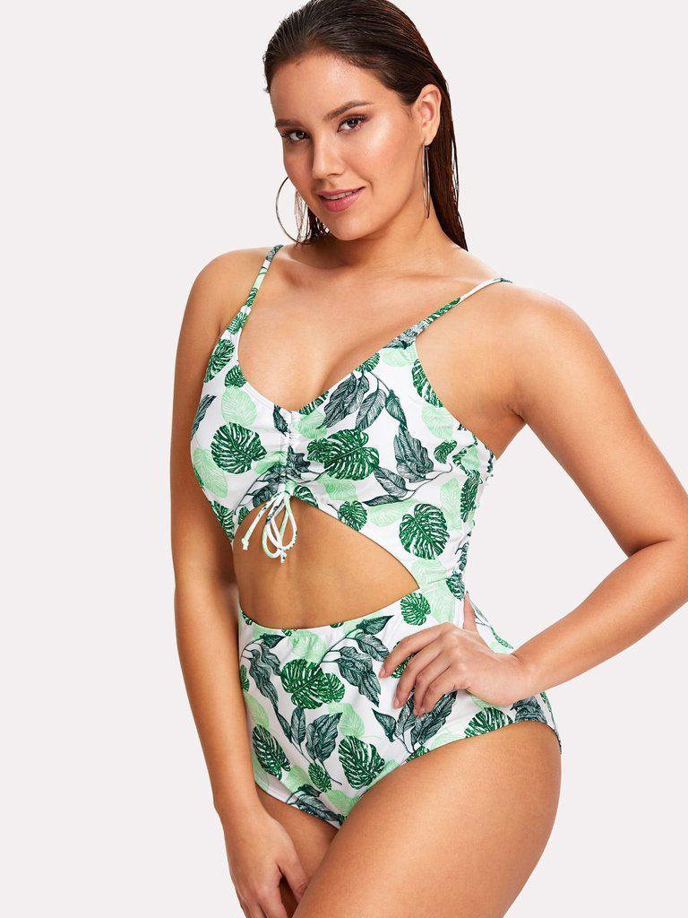 Palm Print Cut Out Swimsuit-swimwear-Des Mess