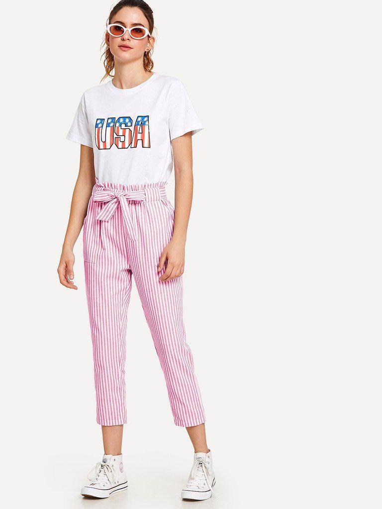 Striped Knot Front Pants-bottom-Des Mess