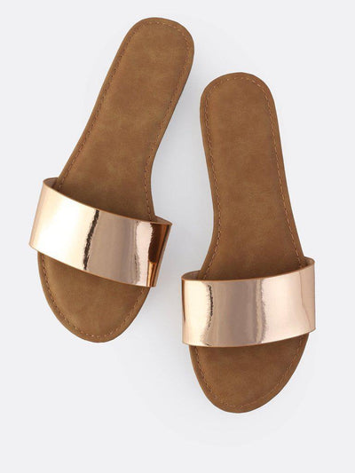 Classic Metallic Slip On Sandals ROSE GOLD-shoes-Des Mess