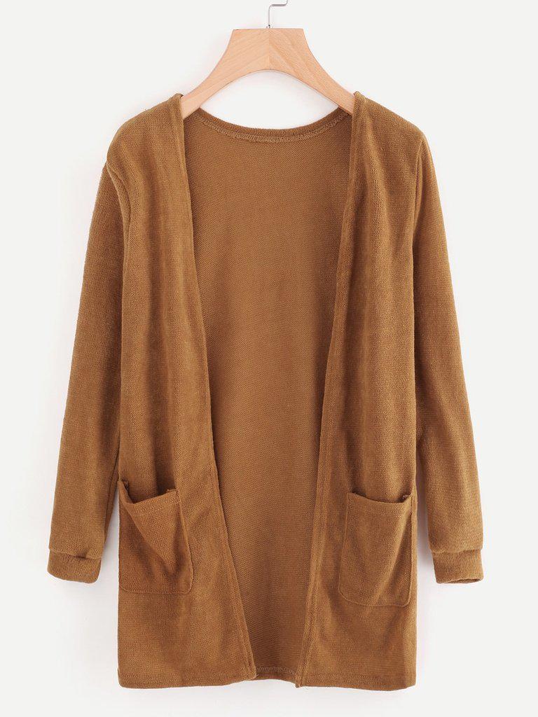 Open Front Cardigan With Pockets-outerwear-Des Mess