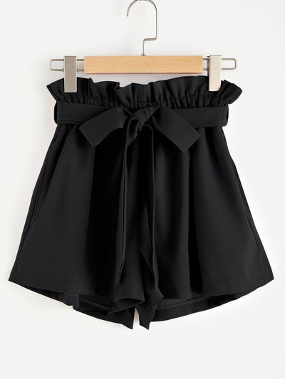 Frill Waist Self Tie Shorts-bottom-Des Mess
