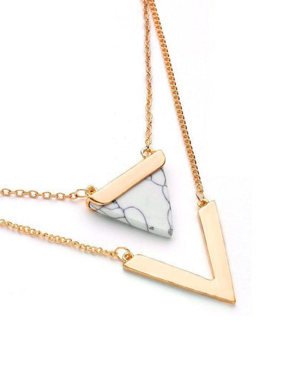 Metal V Shaped And Triangle Design Layered Necklace-jewelry-Des Mess
