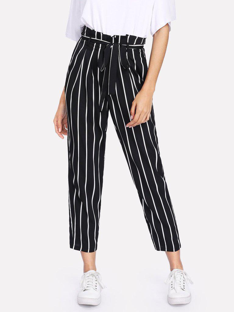 Self Belt Striped Pants-bottom-Des Mess