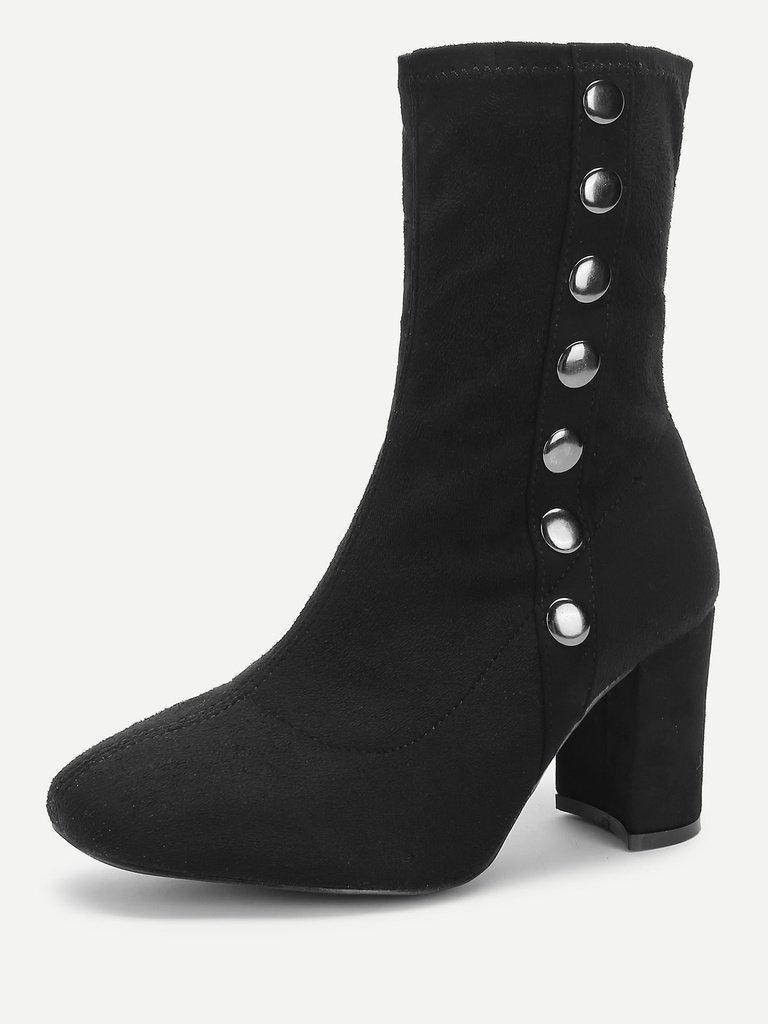 Side Button Block Heeled Suede Boots-shoes-Des Mess