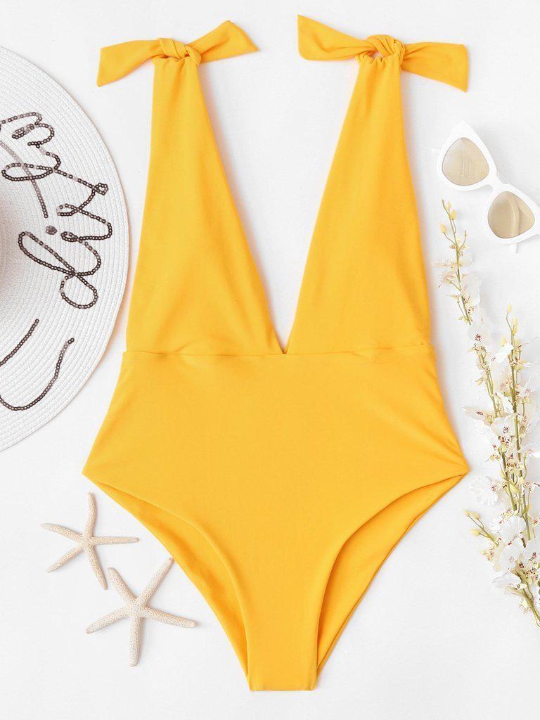V Plunge Knot Swimsuit-swimwear-Des Mess