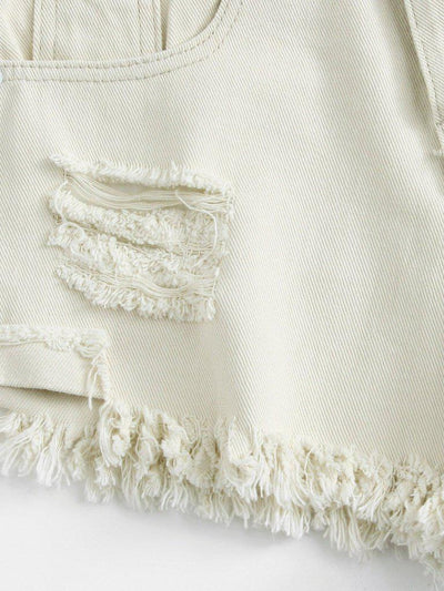 Frayed Hem Ripped Denim Shorts-bottom-Des Mess
