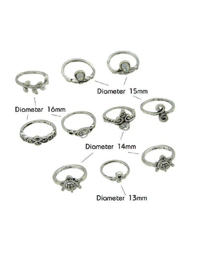 10Pcs/Set Starfish Leaf White Opal Rings-jewelry-Des Mess