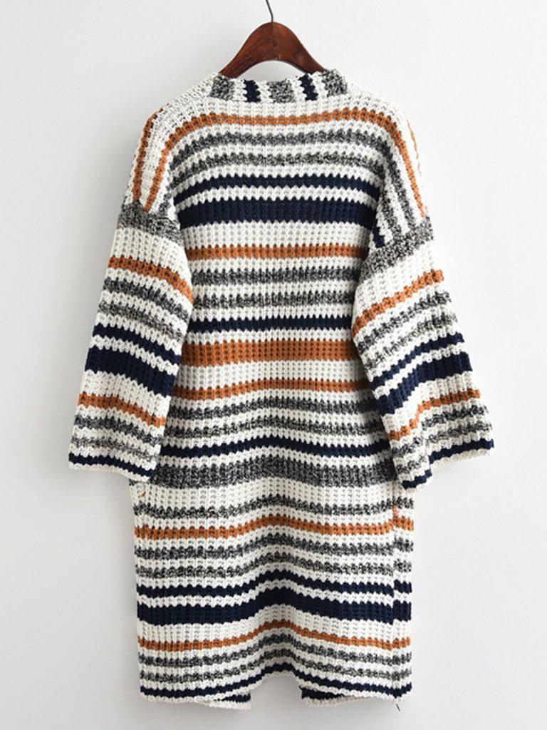 Striped Textured Knit Longline Cardigan Sweater-outerwear-Des Mess