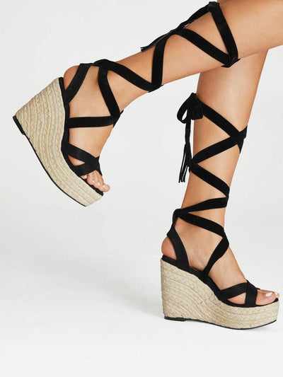 Criss Cross Lace Up Espadrille Wedges-shoes-Des Mess