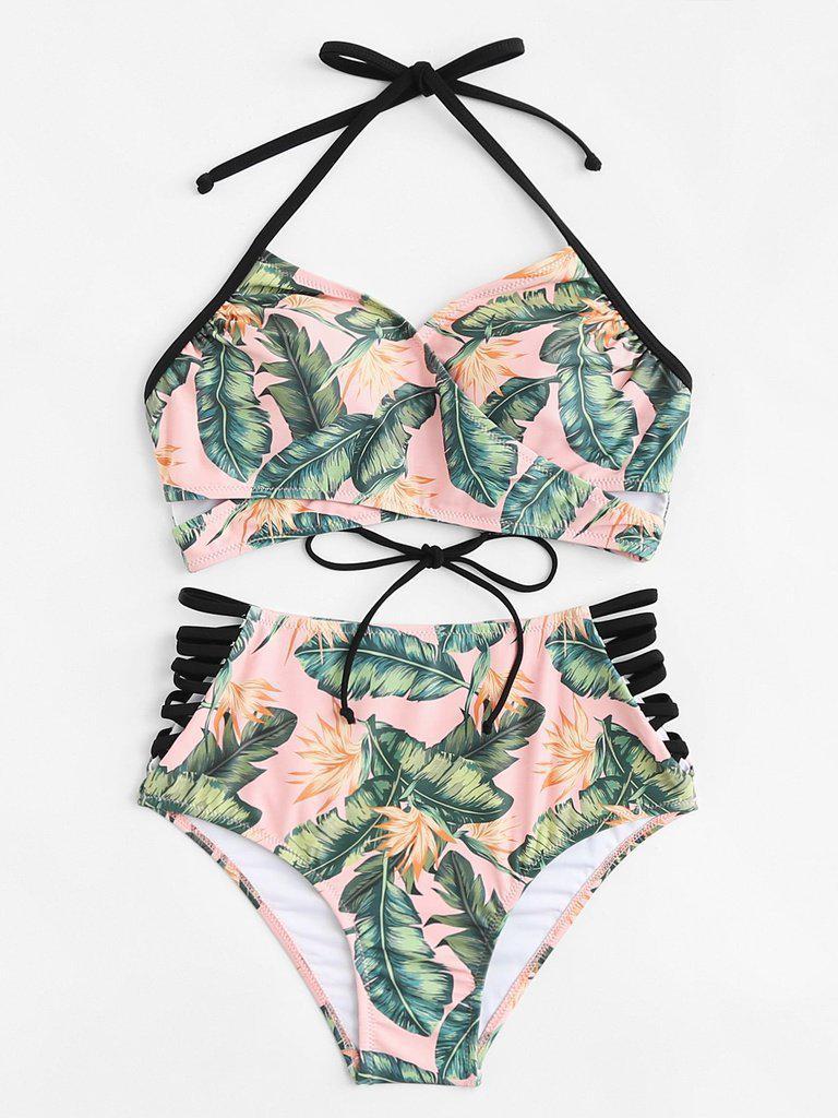 Cut Out Side Lace Up Back Bikini Set-swimwear-Des Mess
