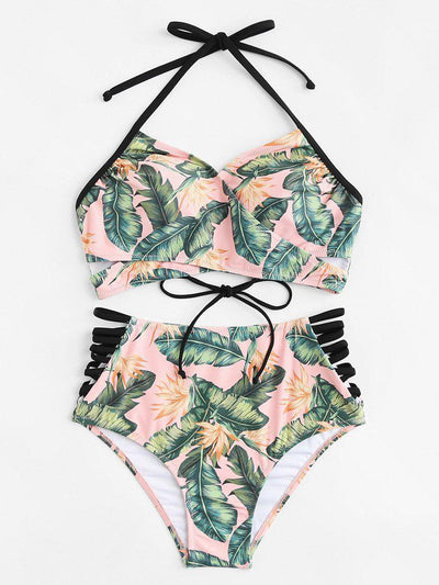 Cut Out Side Lace Up Back Bikini Set-swimwear-Des Mess