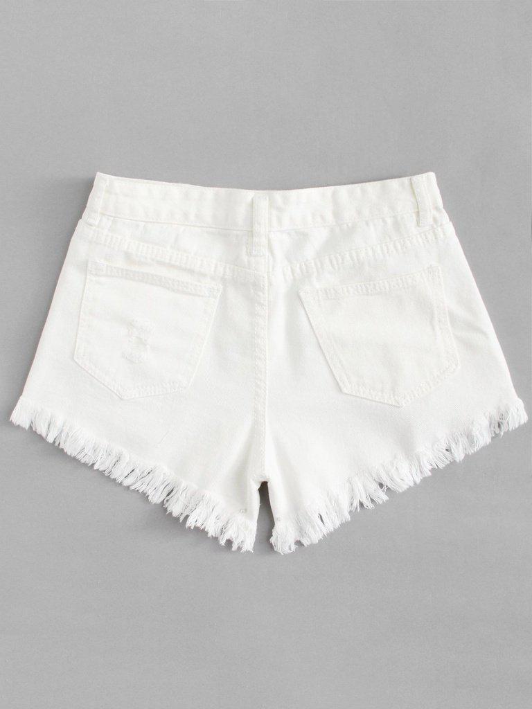 Button Up Raw Hem Denim Shorts-bottom-Des Mess