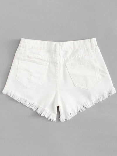 Button Up Raw Hem Denim Shorts-bottom-Des Mess