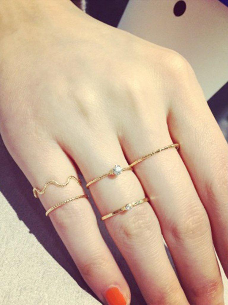 Wave Detail Skinny Ring Set 5pcs-jewelry-Des Mess