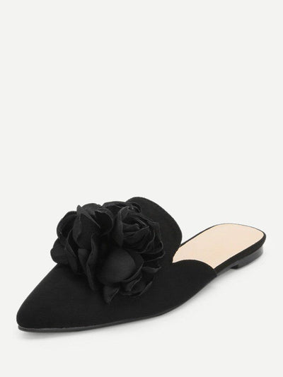 Flower Applique Flat Mules-shoes-Des Mess