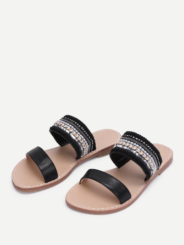 Tribal Embellished Flat Sandals-shoes-Des Mess